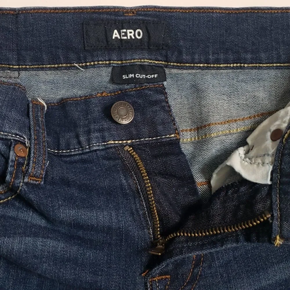 Aero Dark Wash Denim Slim Cut off Bermuda Jean Distressed Shorts Women’s 27